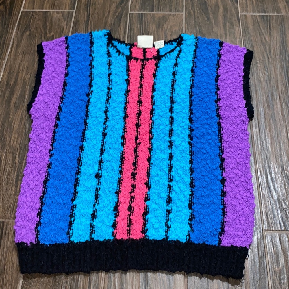 Vintage Colter Bay International striped sleeveless fuzzy vest